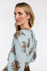 Madeleine Pintuck Top - Sky Blue Floral