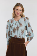 Madeleine Pintuck Top - Sky Blue Floral