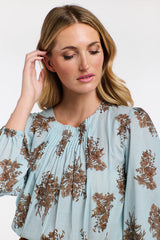 Madeleine Pintuck Top - Sky Blue Floral