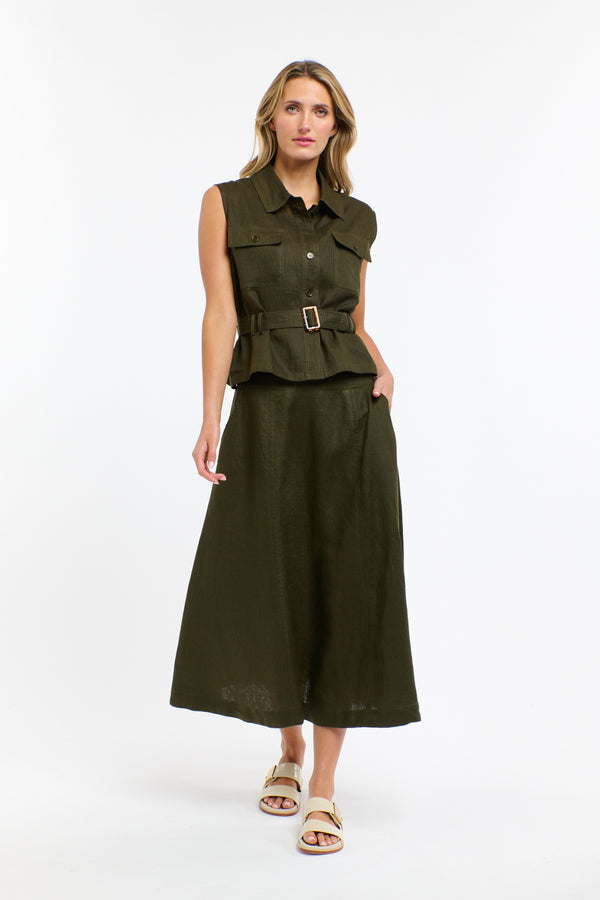 Perry Linen Vest - Khaki