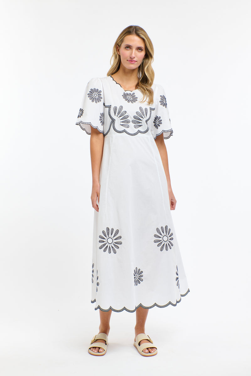 Boston Daisy Dress - White/Navy