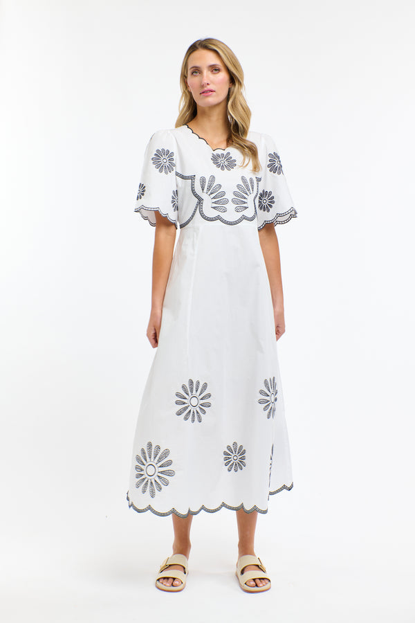 Boston Daisy Dress - White/Navy