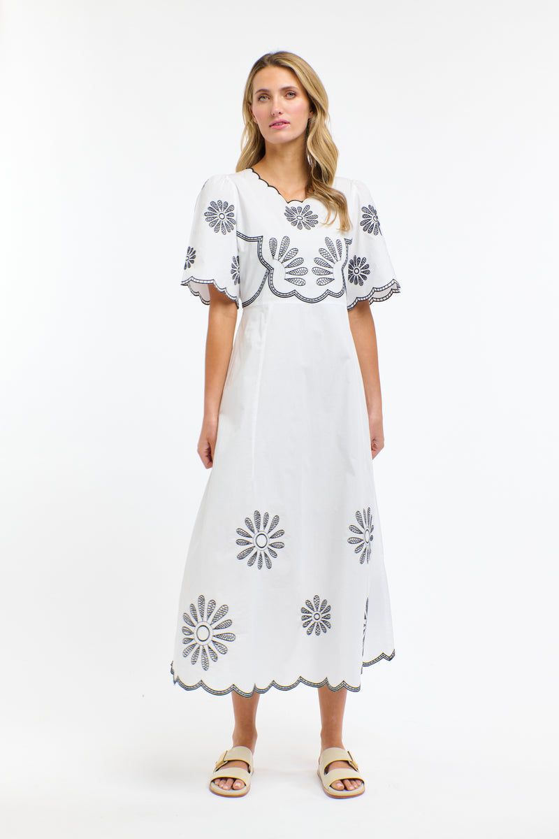 Boston Daisy Dress - White/Navy