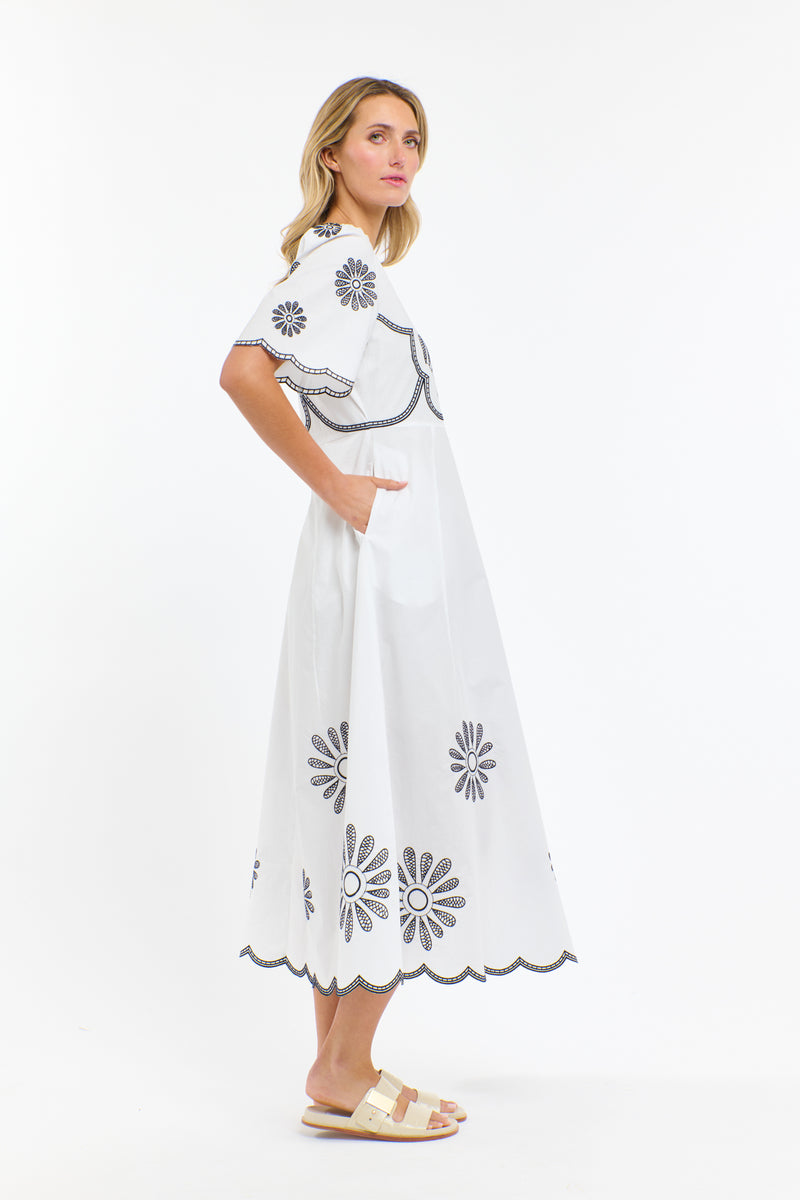 Boston Daisy Dress - White/Navy