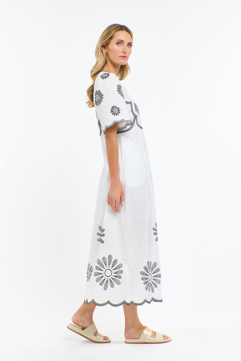 Boston Daisy Dress - White/Navy