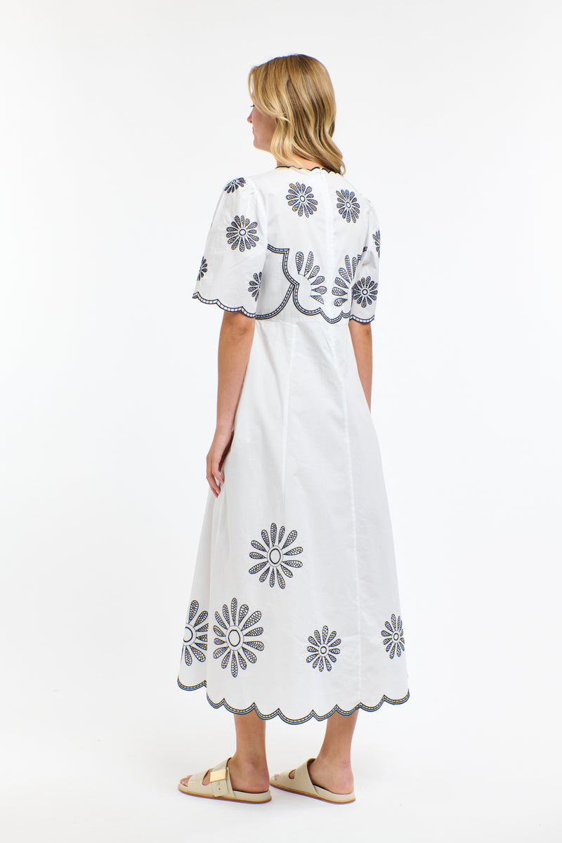 Boston Daisy Dress - White/Navy
