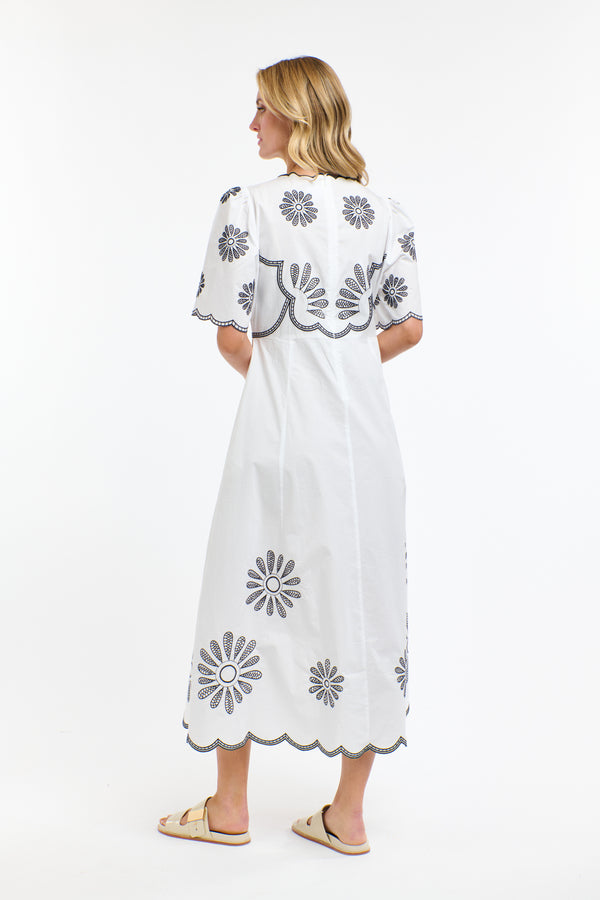 Boston Daisy Dress - White/Navy