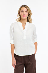 Bradley Linen Stitch Top - White/Choc St