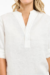Bradley Linen Stitch Top - White/Choc St