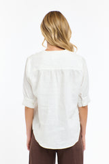 Bradley Linen Stitch Top - White/Choc St