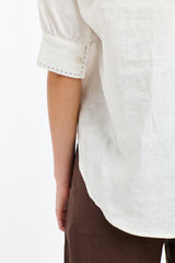Bradley Linen Stitch Top - White/Choc St