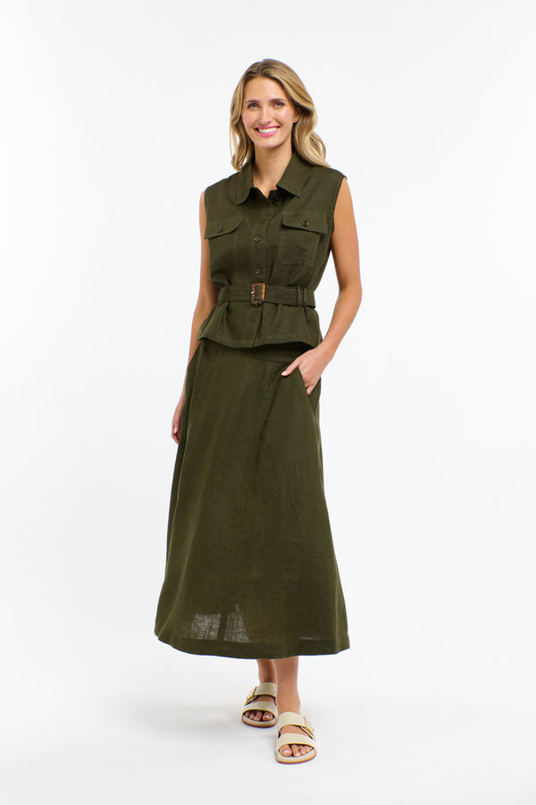 Perry Linen Vest - Khaki