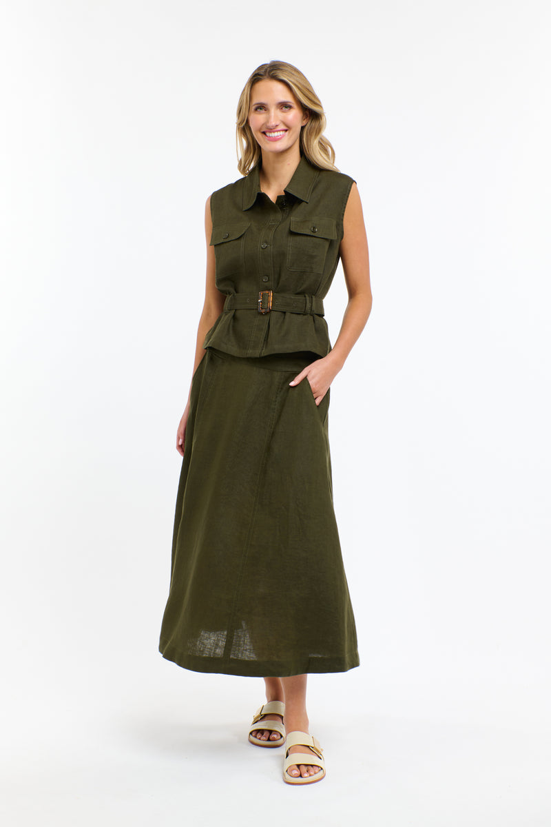 Perry Linen Vest - Khaki