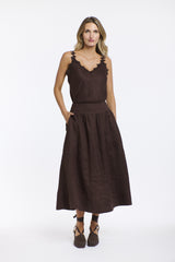 Marion Linen Skirt - Chocolate