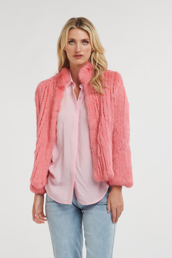 High Neck Fur Jacket - Flamingo