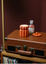 Cabana 6.5oz Red/Coral Striped Cabana w Lid - Spiced Apple