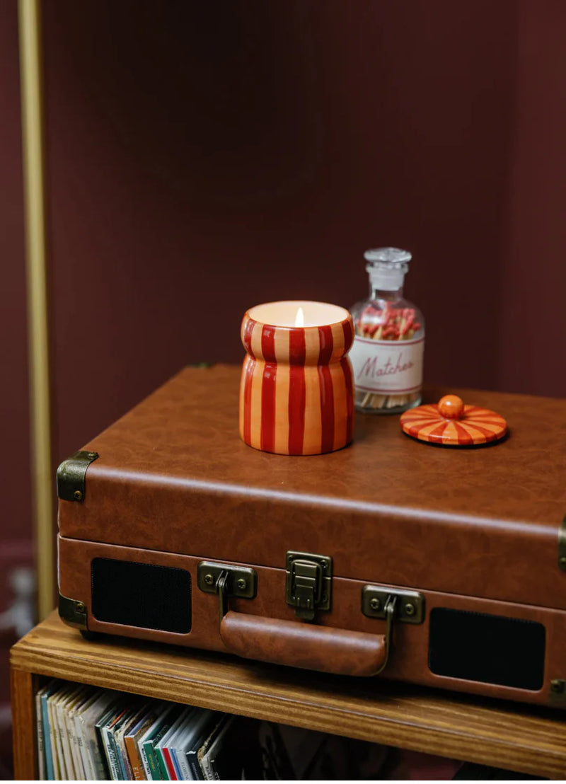 Cabana 6.5oz Red/Coral Striped Cabana w Lid - Spiced Apple