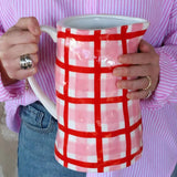 Medium Ceramic Jug | Rose Pink & Red Gingham