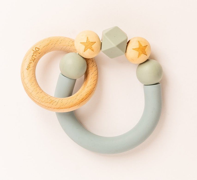 Giggles Silicone/Wood Baby Teether - Blue