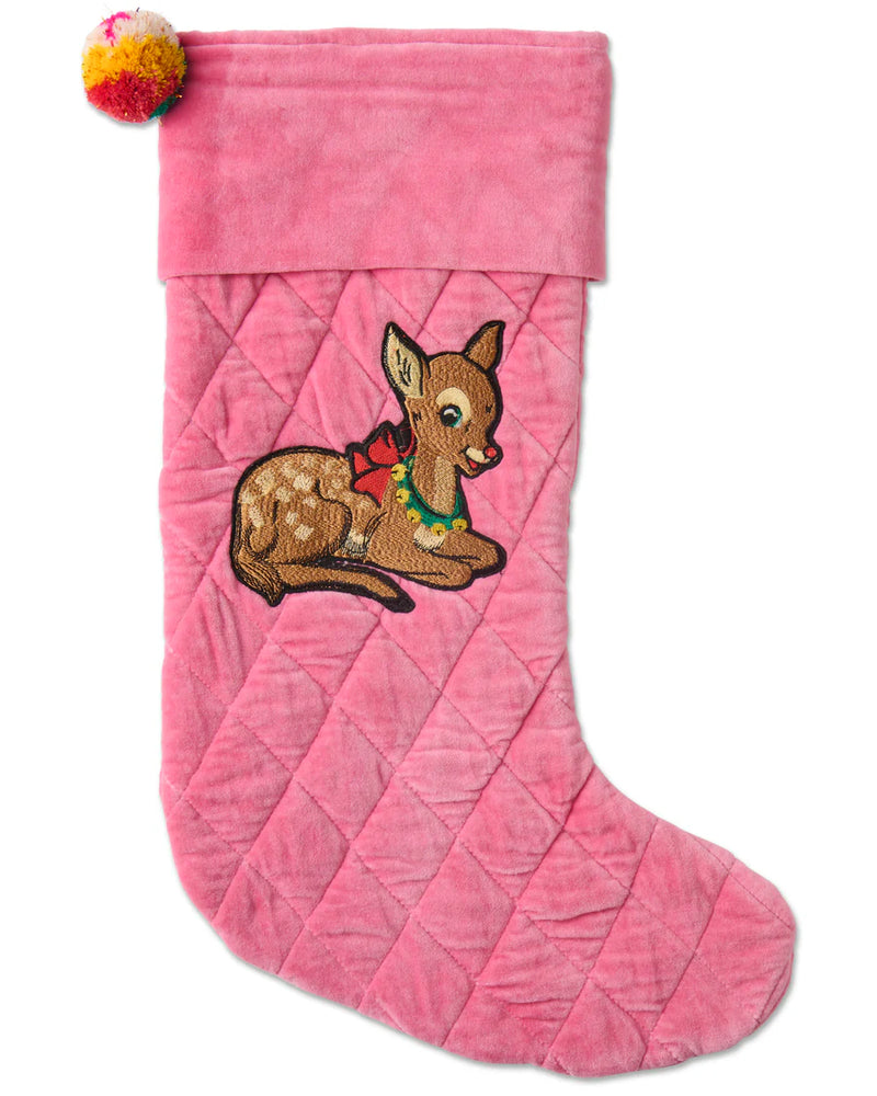 Rudolph Embroidered Velvet Stocking
