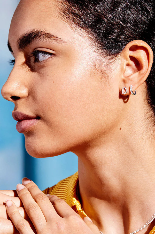 Hoop Earrings with White CZ - Silver Plated