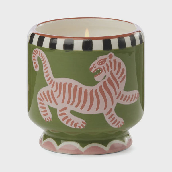 Adopo 8 oz./226g Tiger Ceramic Candle - Black  Cedar & Fig