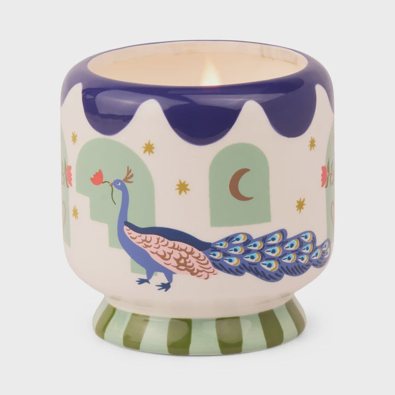 Adopo 8 oz Peacock Ceramic Candle Misted Lime