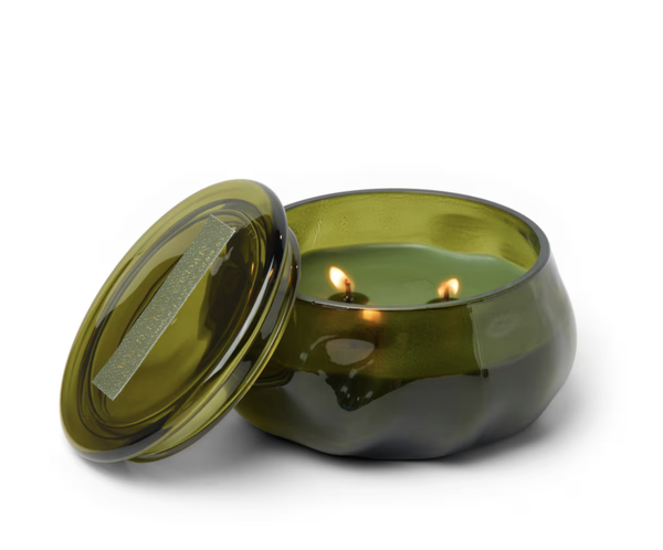 Basalt Green 10oz Organic Shaped Tinted Glass W/ Lid & Warning Label - Wild Fig & Cedar