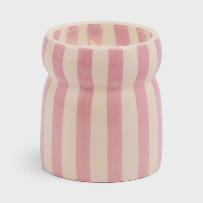 Cabana 6.5oz Lavender Striped Ceramic Candle Grecian Sand