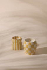 Cabana 6.5oz Ochre Striped Ceramic Candle Gold Coast