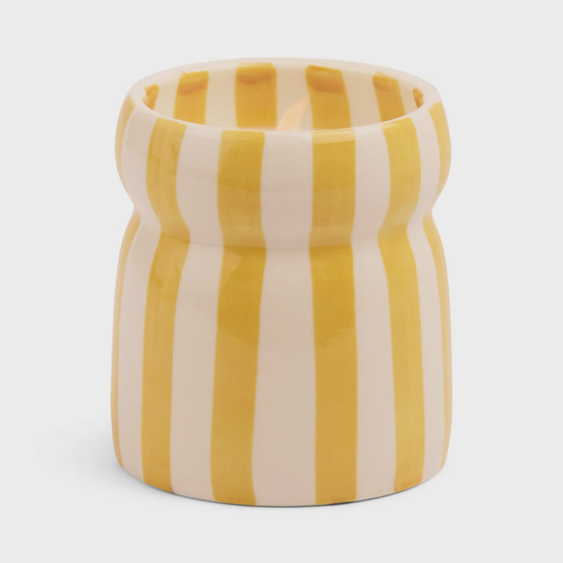 Cabana 6.5oz Ochre Striped Ceramic Candle Gold Coast