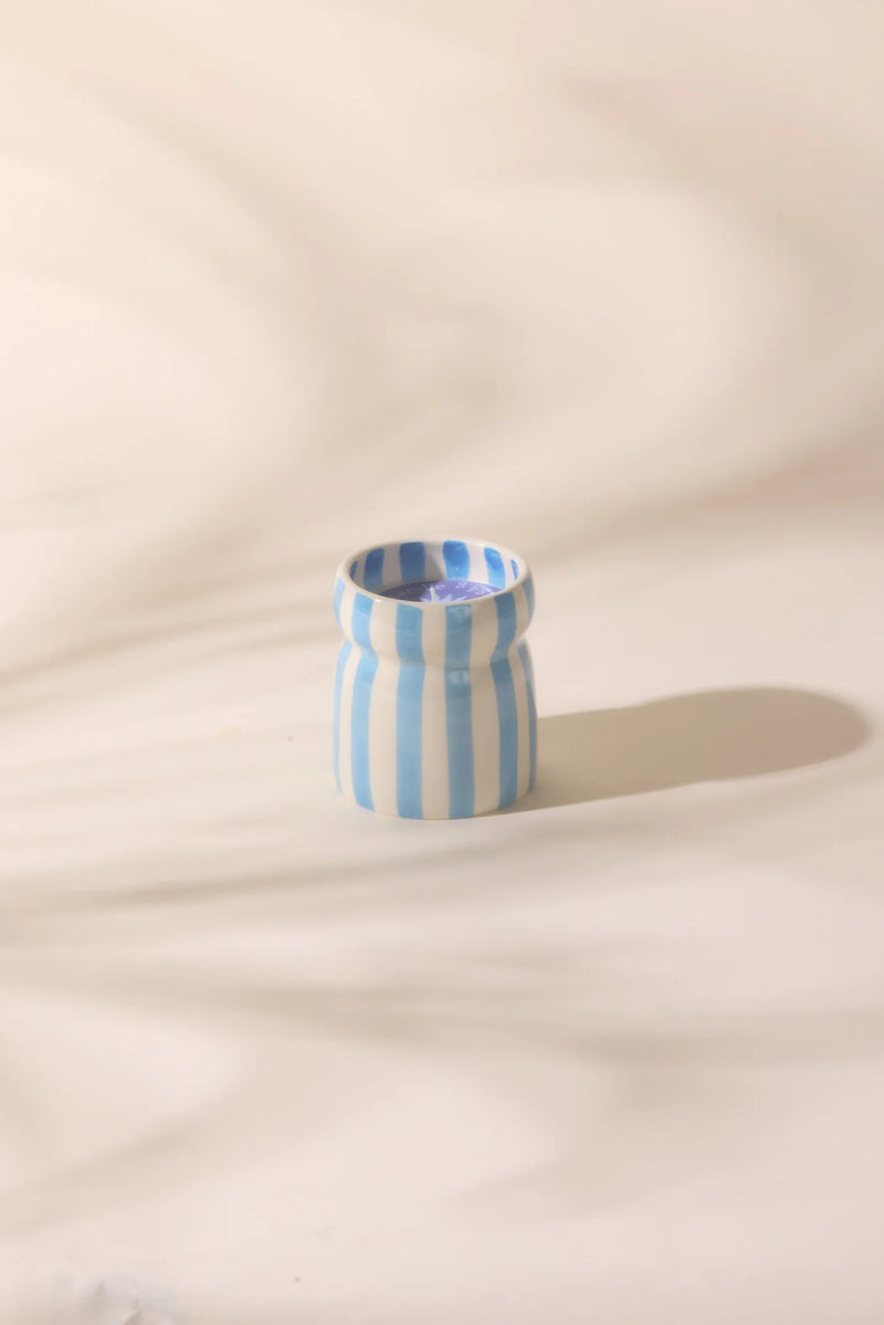 Cabana 6.5oz Blue Striped Ceramic Candle Lost at Sea