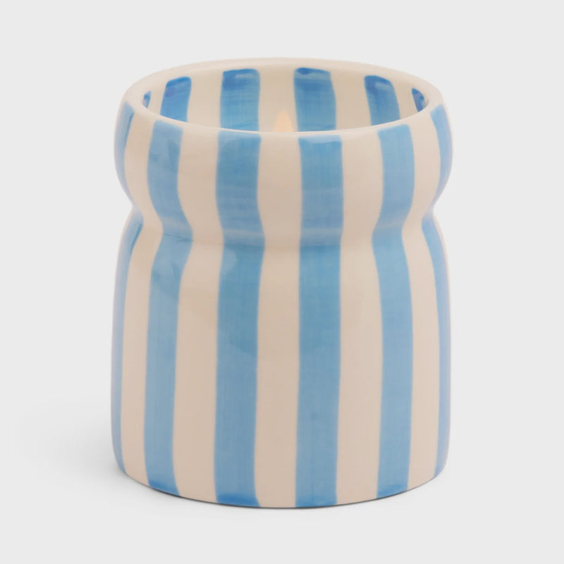 Cabana 6.5oz Blue Striped Ceramic Candle Lost at Sea