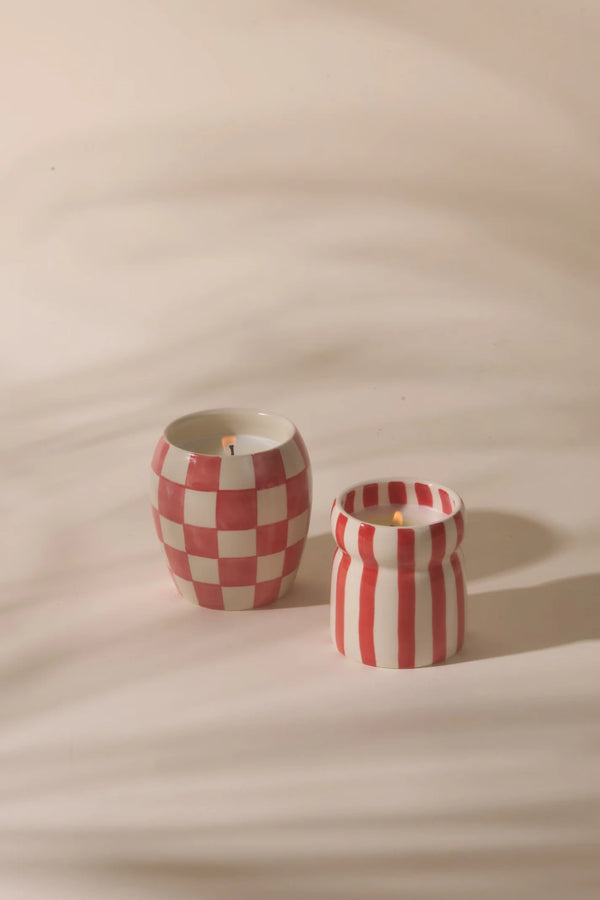 Cabana 6.5oz Red Striped Ceramic Candle Hibiscus Bay