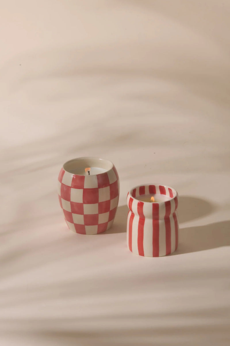 Cabana 6.5oz Red Striped Ceramic Candle Hibiscus Bay