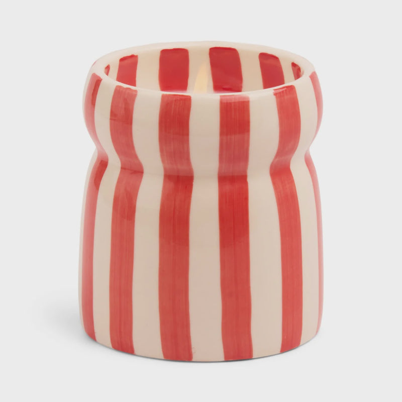 Cabana 6.5oz Red Striped Ceramic Candle Hibiscus Bay