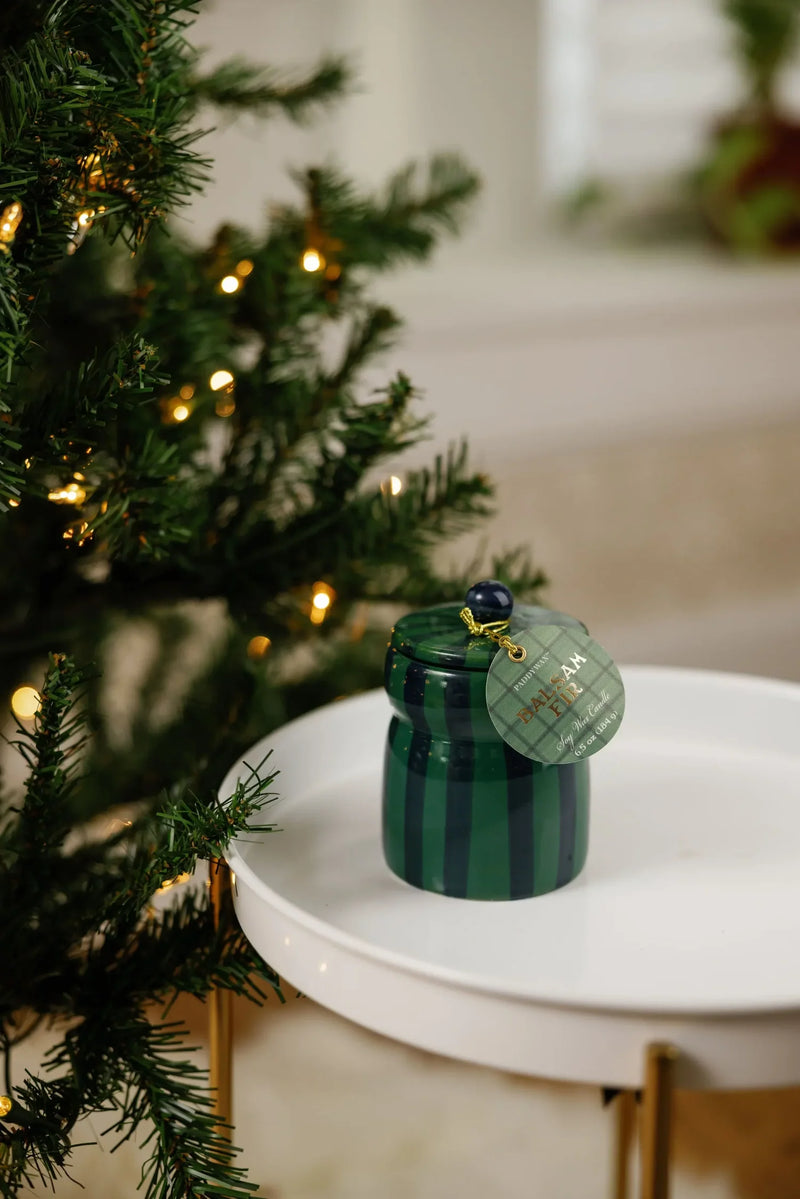 Cabana 6.5oz Green/Navy Striped Cabana w Lid - Balsam Fir