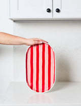 Oval Ceramic Platter | Pink & Red Stripe