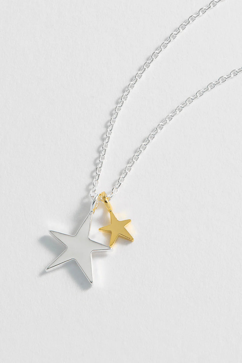 Two Tone Double Star Necklace - Silver Plated