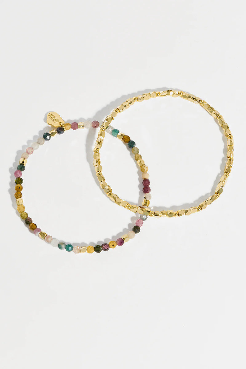 Coco and Gemstone Bracelet Set Gold Plated | Tourmaline