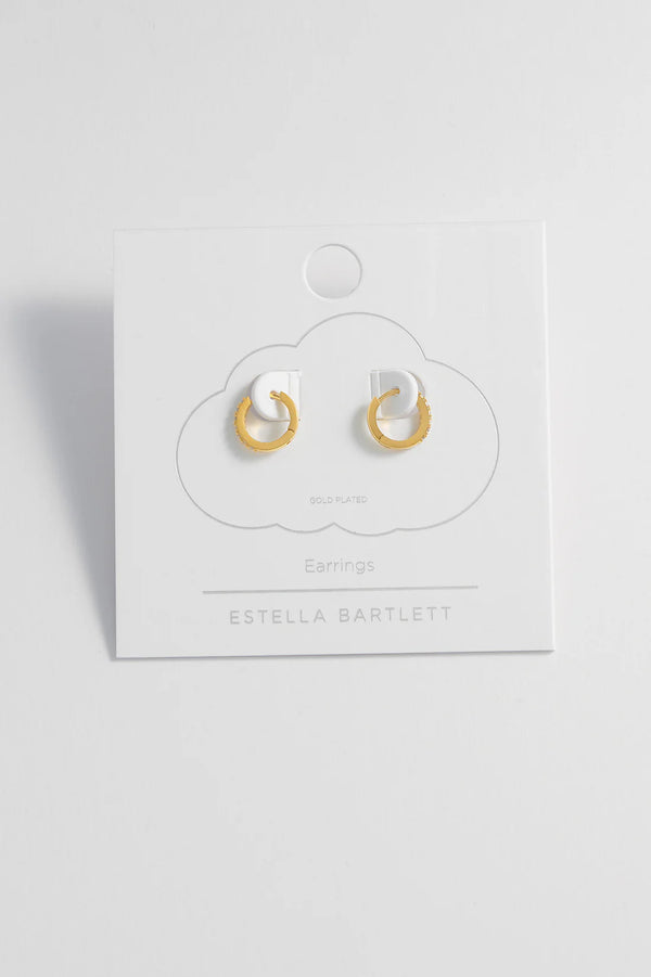 Hoop Earrings with White CZ - Gold Plated