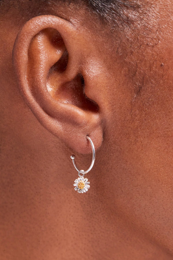 Wildflower Drop Hoop Earrings Gold and Silver Plated