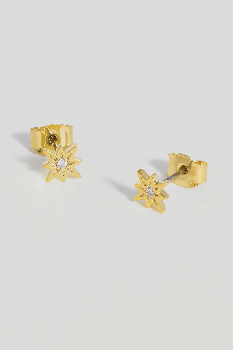 North Star CZ Stud Earrings - Gold Plated