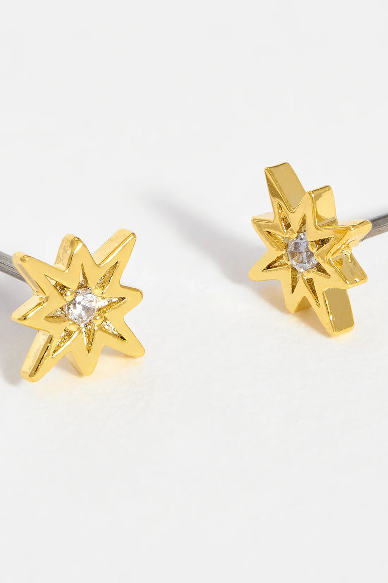 North Star CZ Stud Earrings - Gold Plated