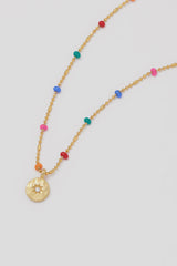 CZ Pendant Rainbow Beaded Necklace