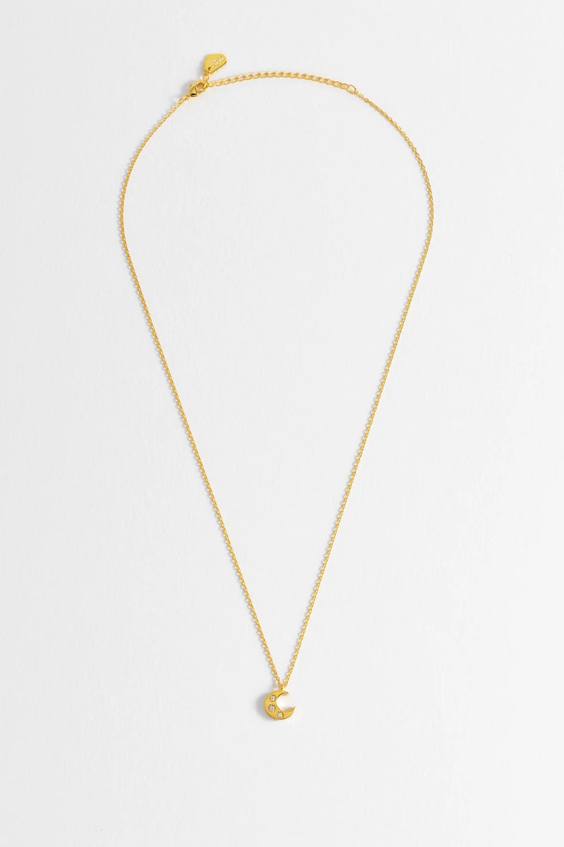 Three Stone Moon Necklace - Gold Plated