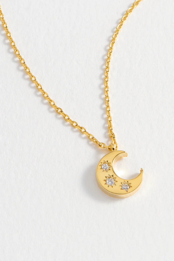 Three Stone Moon Necklace - Gold Plated