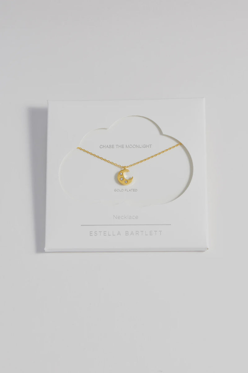 Three Stone Moon Necklace - Gold Plated