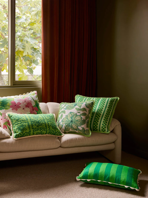 Marco Tile Green Linen Cushion
