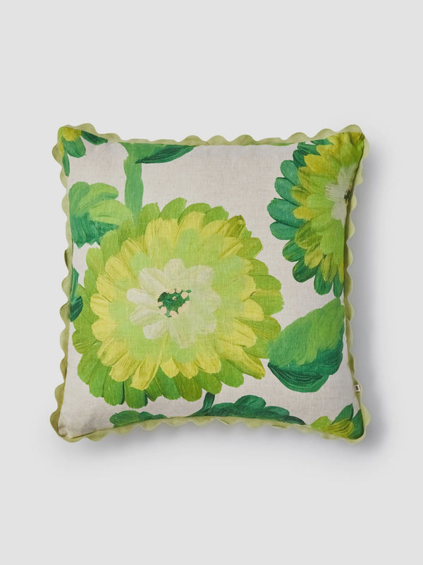 Dahlia Green Linen Cushion